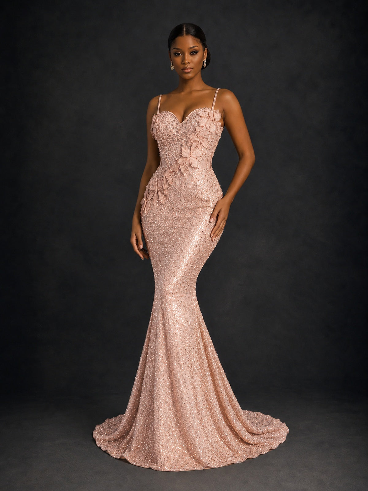 Sequin Mermaid Prom Dress with Floral Applique