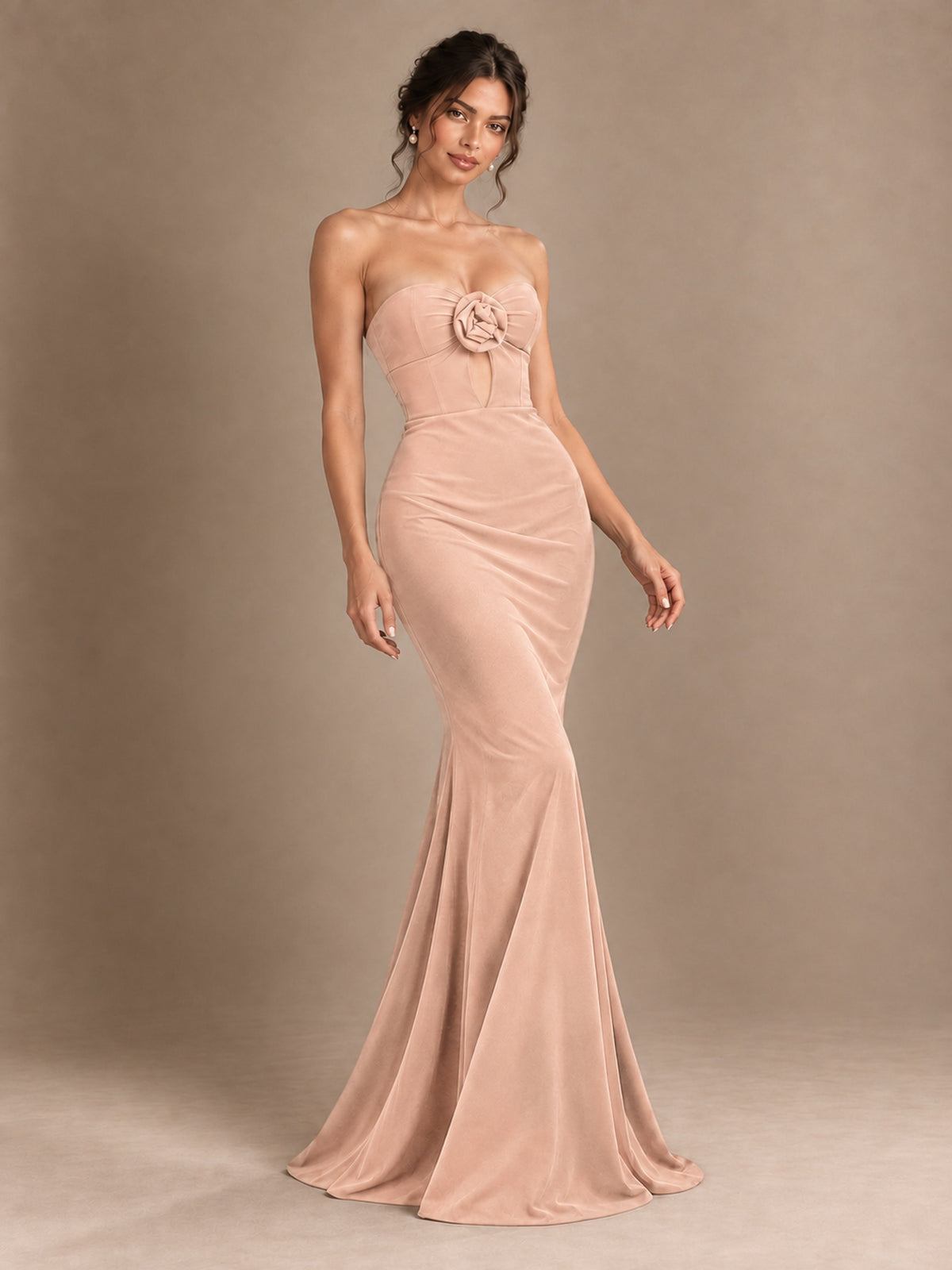 Emerald Green Strapless Mermaid Prom Dress with 3D Rose & Keyhole Cutout