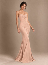 Emerald Green Strapless Mermaid Prom Dress with 3D Rose & Keyhole Cutout