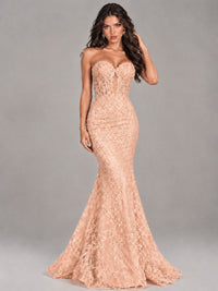 Strapless Corset Mermaid Prom Dress Lace Appliqué Formal Gown