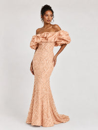 Sequin Off-Shoulder Ruffle Mermaid Prom Dress