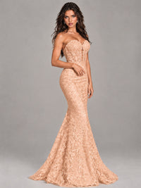 Strapless Corset Mermaid Prom Dress Lace Appliqué Formal Gown
