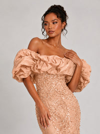 Sequin Off-Shoulder Ruffle Mermaid Prom Dress