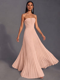 Strapless A-line Long Pleated Satin Prom Dress