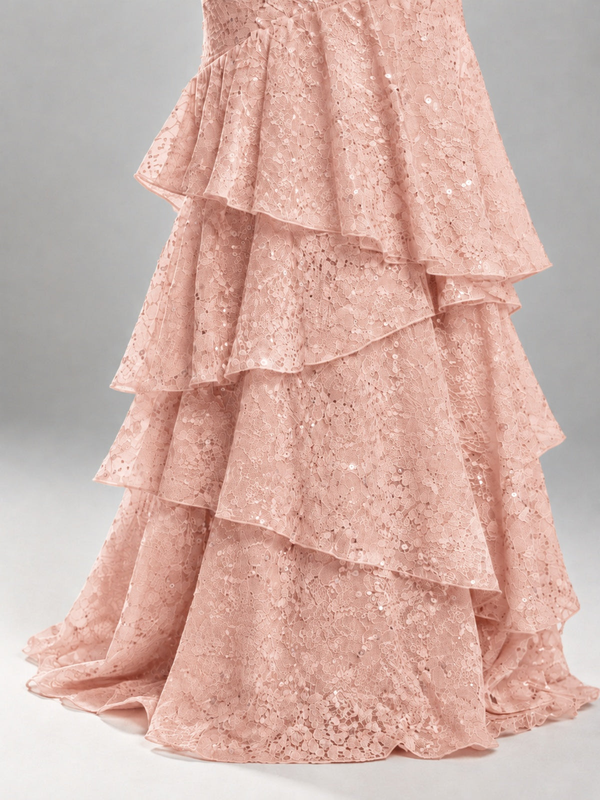 Halter Tiered Mermaid Prom Dress with Sparkly Lace
