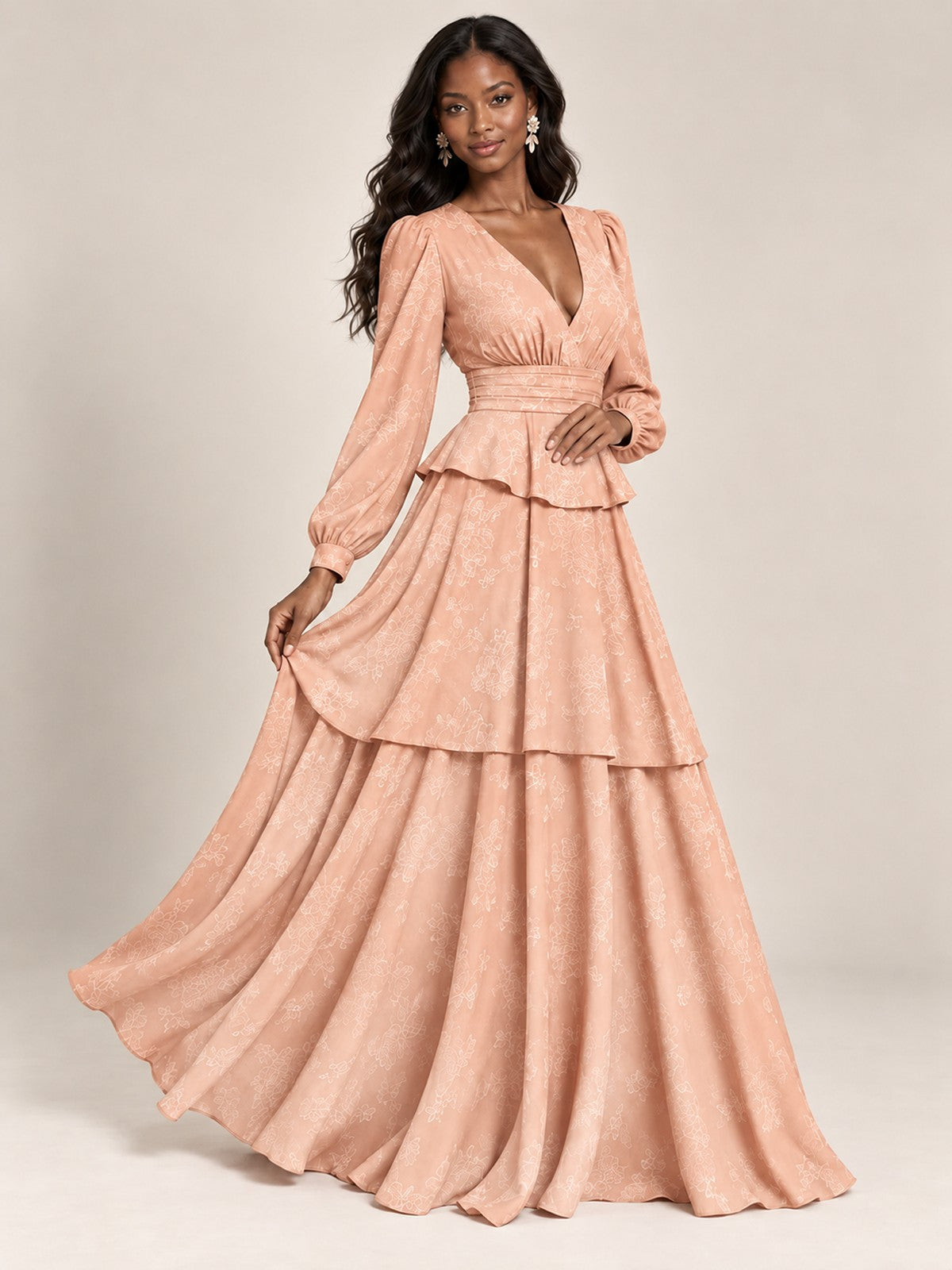 Blush Pink Floral Long Sleeve Maxi Dress