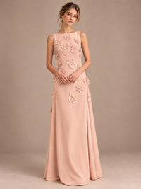3D Floral Applique Sleeveless Formal Maxi Dress