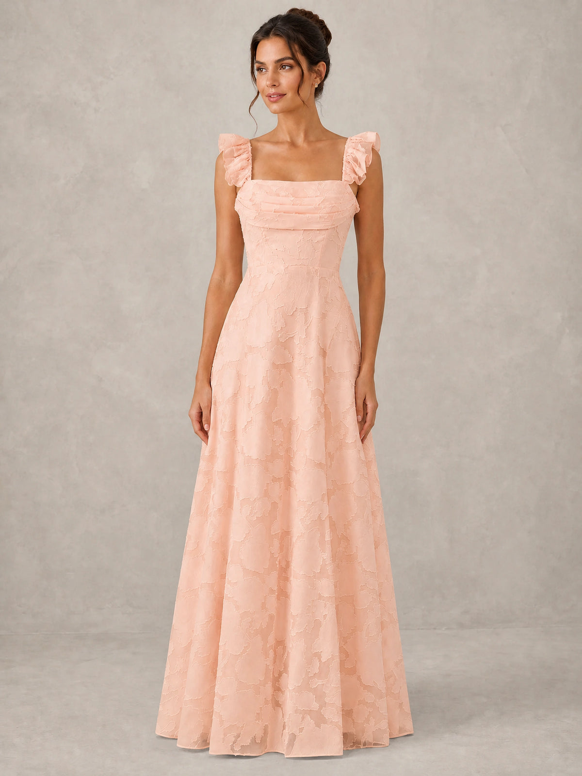 Jacquard Square Neck A-Line Maxi Dress