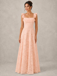 Jacquard Square Neck A-Line Maxi Dress