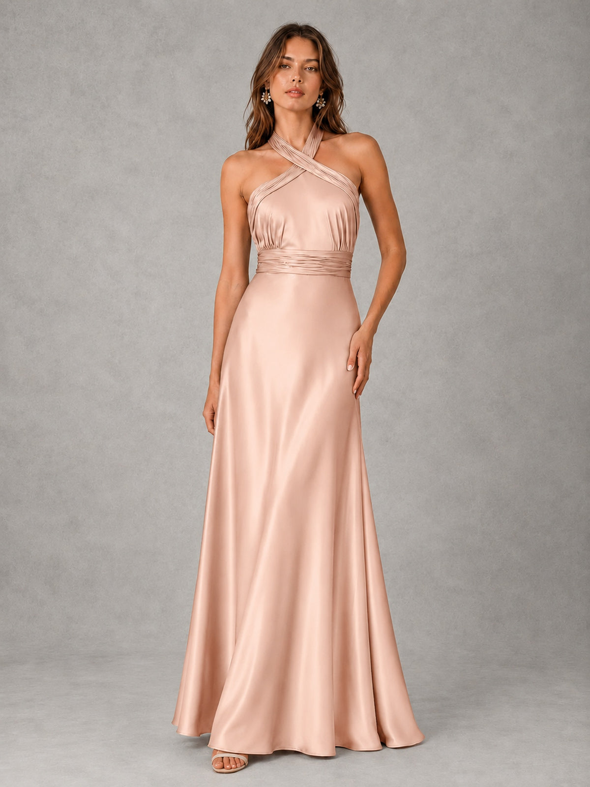 Sage Green Satin A-Line Bridesmaid Dress with Halter Neck