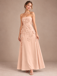 Yellow Strapless 3D Floral Appliques Maxi Dress