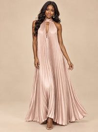 Rust Orange Pleated Halter Neck Maxi Dress