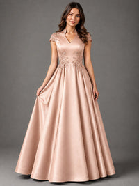 Lace Appliqué A-Line Satin Maxi Dress