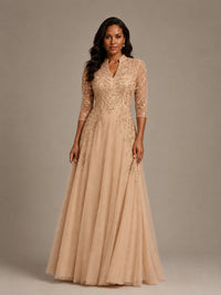 Embellished Appliques Mother of the Bride Dress with 3/4 Sleeves