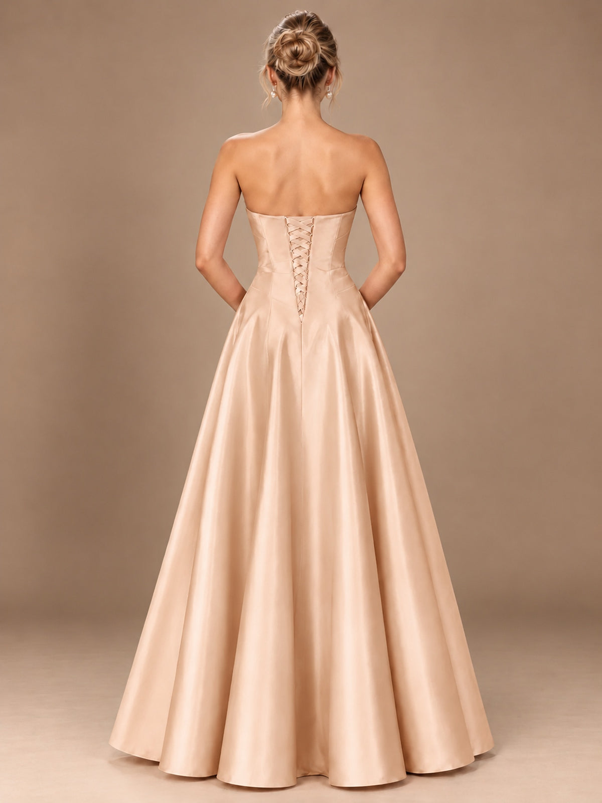 Blush Pink Strapless Satin A-Line Prom Dress with Ruched Bodice