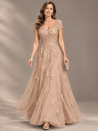 Lace Appliques A-line Mother of The Bride Dresses with Short Sleeves