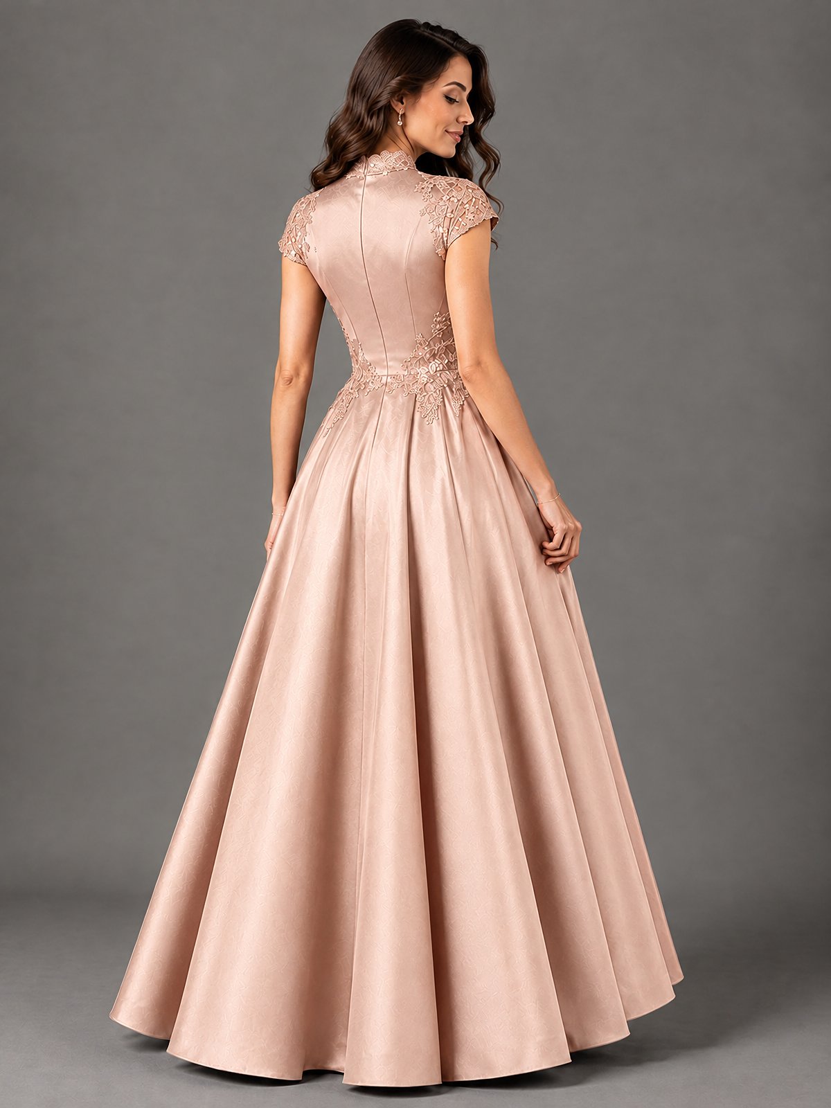 Lace Appliqué A-Line Satin Maxi Dress