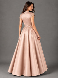 Lace Appliqué A-Line Satin Maxi Dress