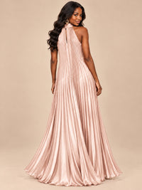 Rust Orange Pleated Halter Neck Maxi Dress