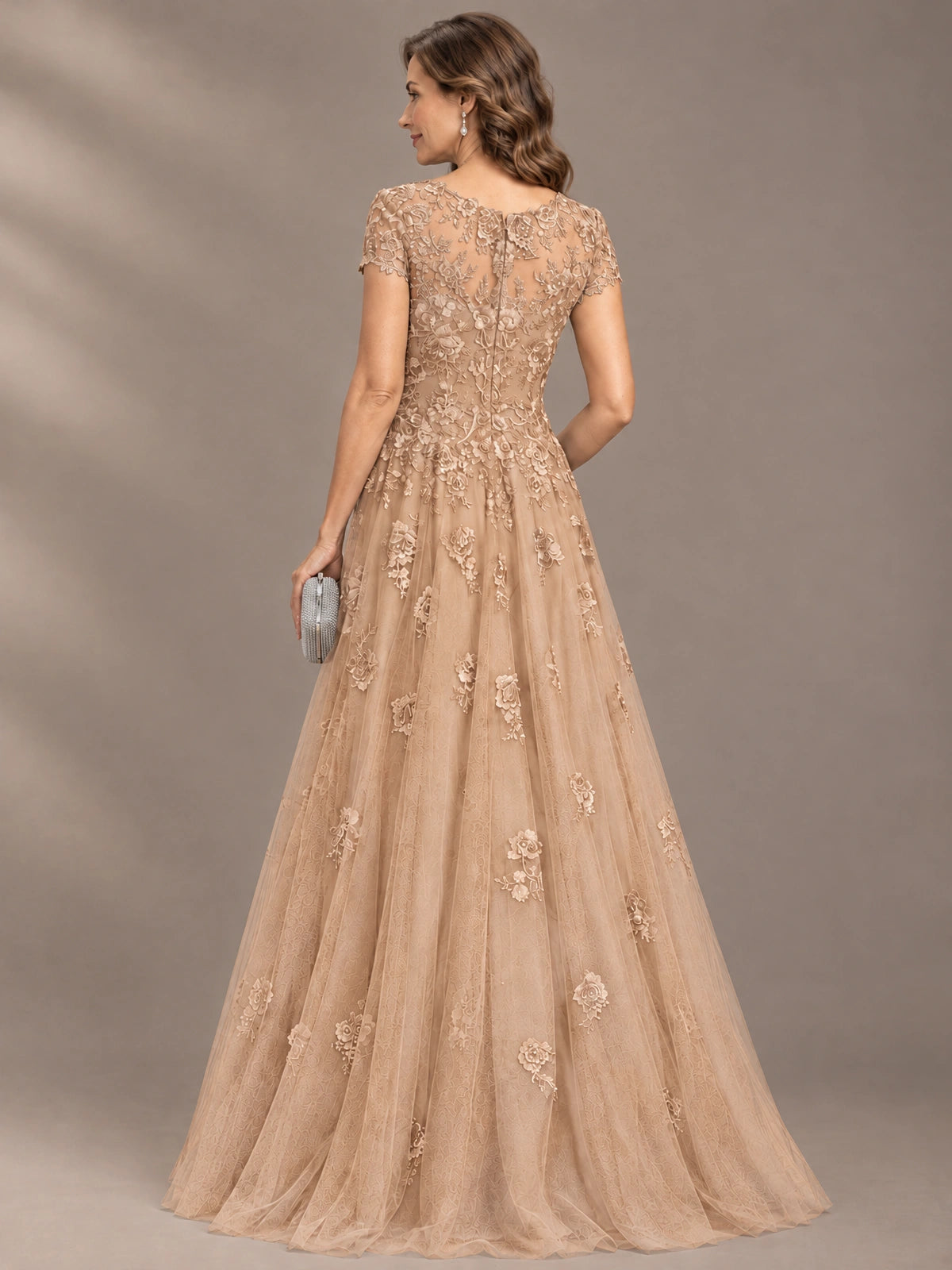 Lace Appliques A-line Mother of The Bride Dresses with Short Sleeves