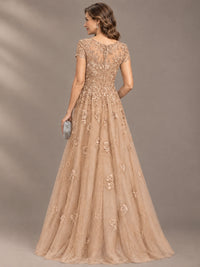 Lace Appliques A-line Mother of The Bride Dresses with Short Sleeves