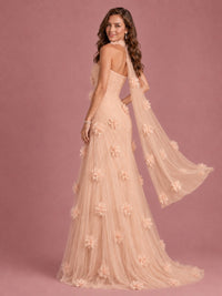 Blush Pink Strapless Sweetheart 3D Floral Tulle Mermaid Prom Dress