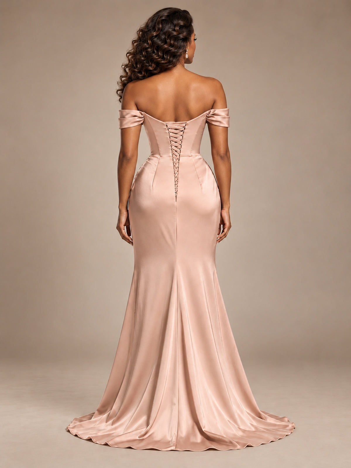 Burgundy Off-the-Shoulder Satin Corset Prom Dress with Slit