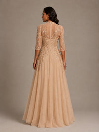 Embellished Appliques Mother of the Bride Dress with 3/4 Sleeves