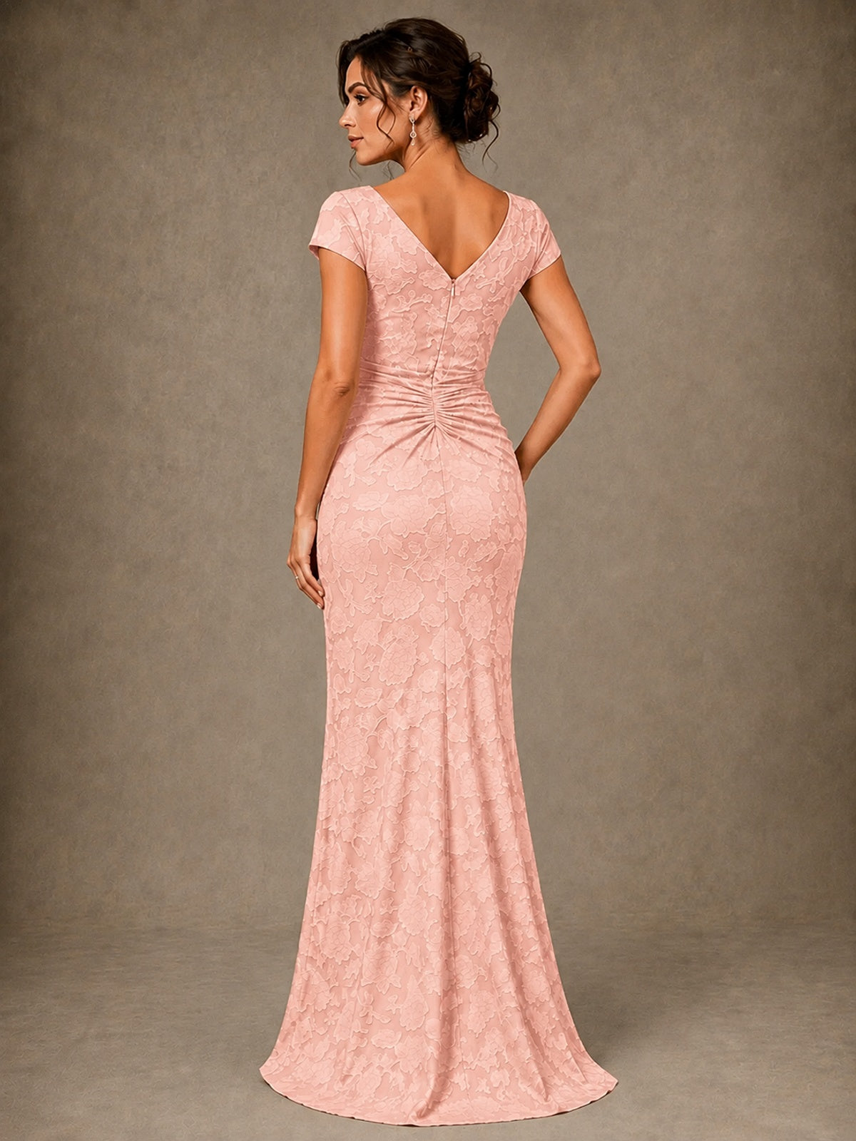 V-Neck Floral Jacquard Mother of the Bride Dress with Slit