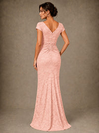 V-Neck Floral Jacquard Mother of the Bride Dress with Slit
