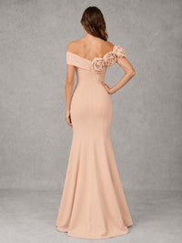 Blush Pink Off Shoulder Mermaid Bridesmaid Dress with Floral Rosette