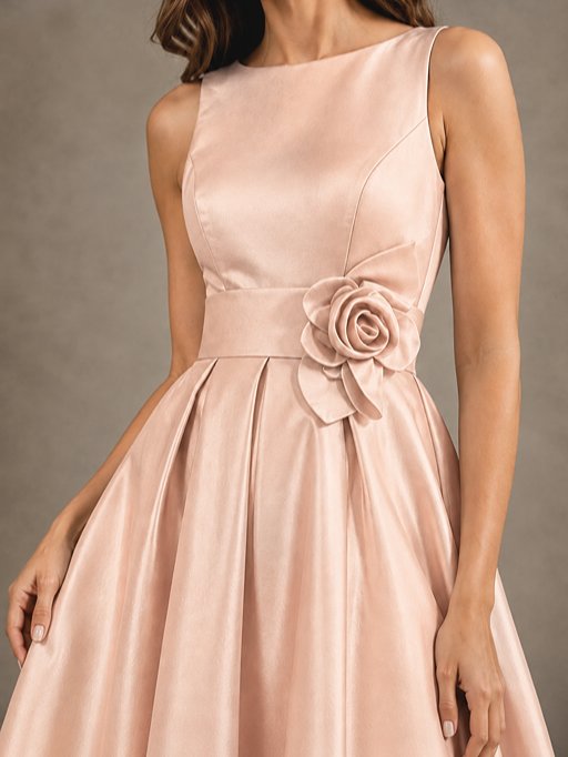 Tea-Length Satin Mother of the Bride Dress with 3D Flower Detail