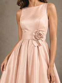 Tea-Length Satin Mother of the Bride Dress with 3D Flower Detail