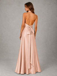 Sage Green Satin A-Line Bridesmaid Dress with Halter Neck