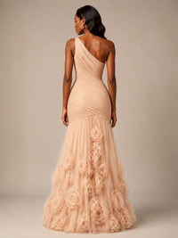 Blush Pink One Shoulder 3D Floral Mermaid Prom Dress