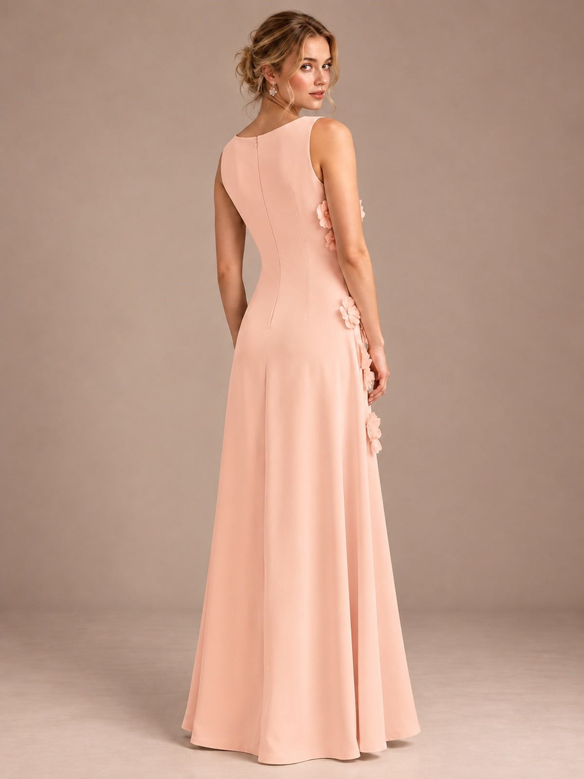 3D Floral Applique Sleeveless Formal Maxi Dress