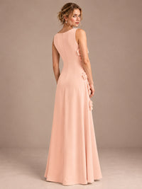 3D Floral Applique Sleeveless Formal Maxi Dress