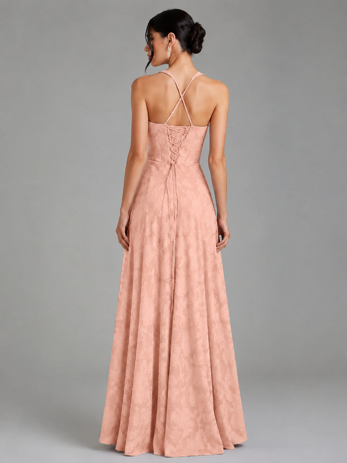 A-Line Halter Floral Chiffon Maxi Dress