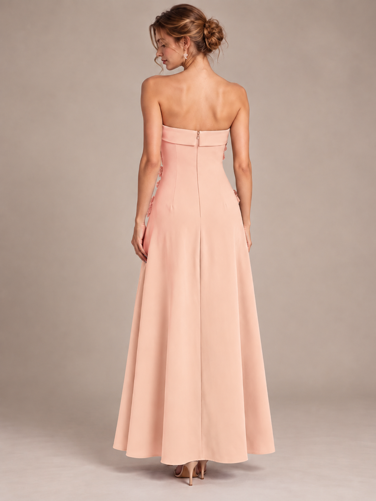 Yellow Strapless 3D Floral Appliques Maxi Dress