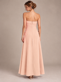 Yellow Strapless 3D Floral Appliques Maxi Dress