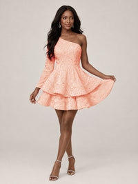 Puffy One Shoulder Sequin Tiered Mini Dress