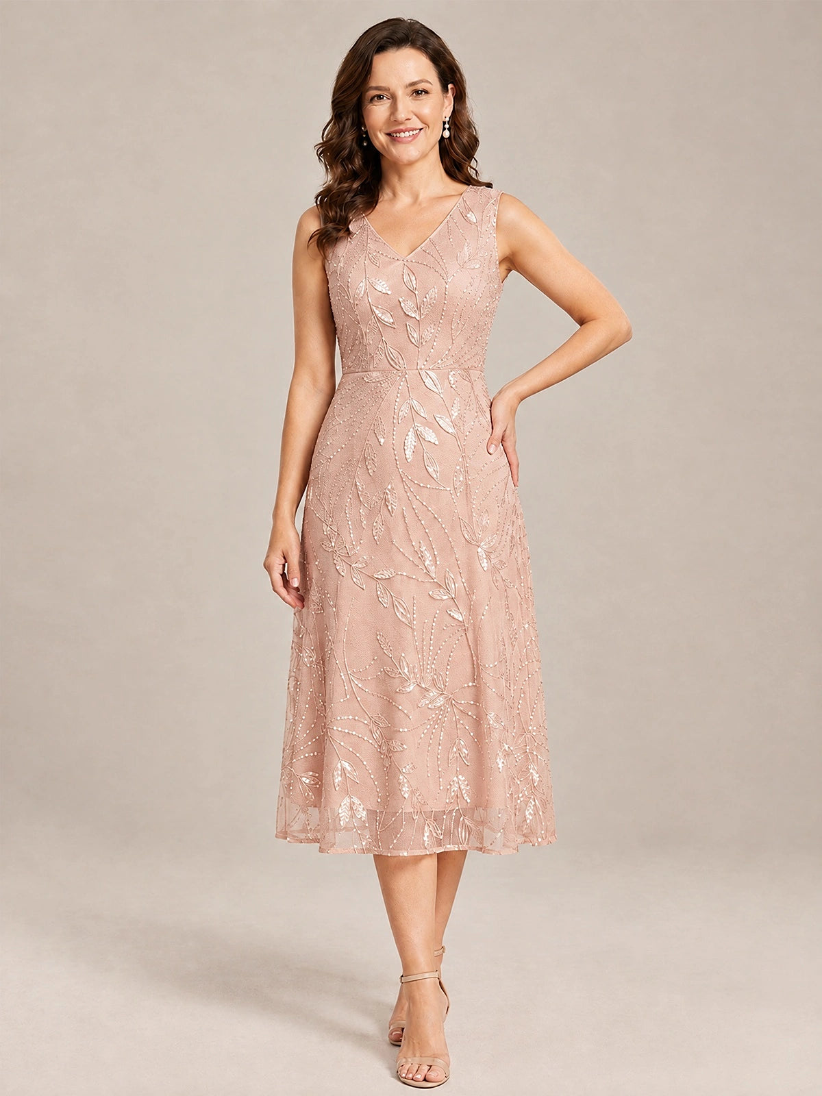 Tea Length Sequin Lace Mother of the Bride Dress with Chiffon Jacket
