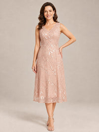 Tea Length Sequin Lace Mother of the Bride Dress with Chiffon Jacket