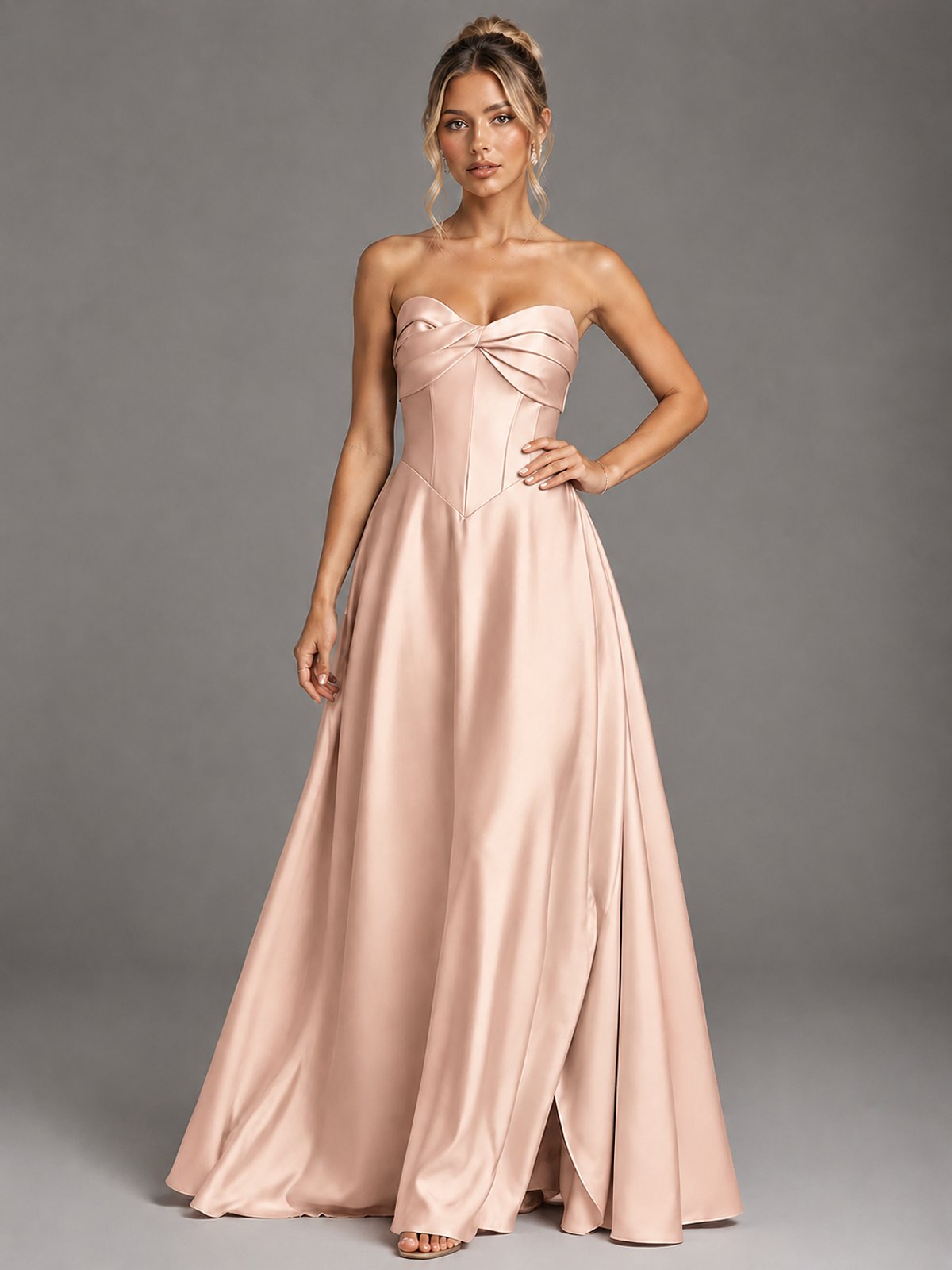 Sweetheart Neck Strapless Satin A-Line Prom Dress