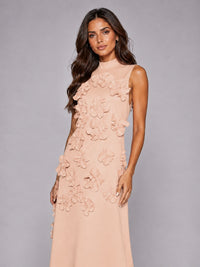 3D Floral Applique High Neck Prom Maxi Dress