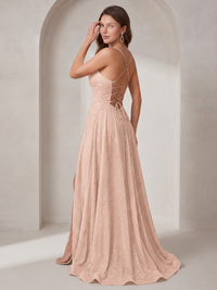 Sparkly Cowl Neck Corset Long Prom Dress with Slit A-line Tulle Ball Gown