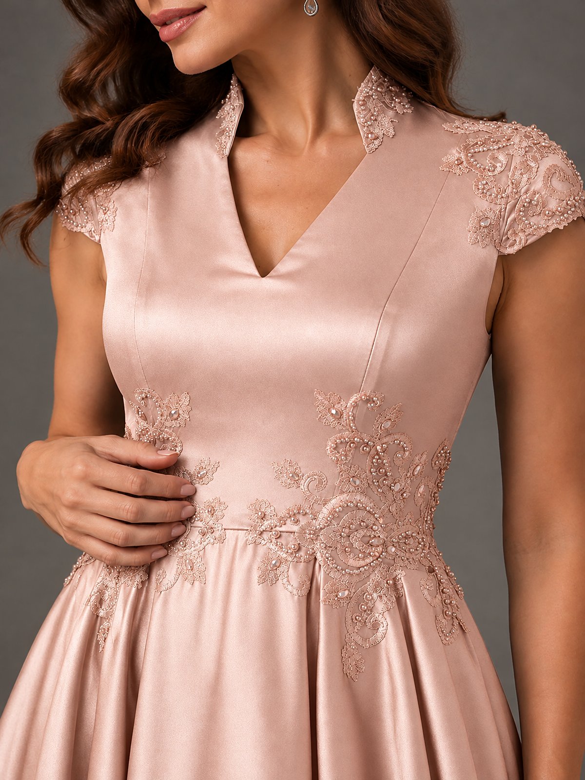 Lace Appliqué A-Line Satin Maxi Dress