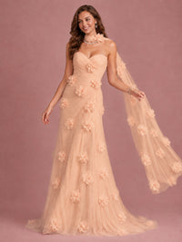 Blush Pink Strapless Sweetheart 3D Floral Tulle Mermaid Prom Dress