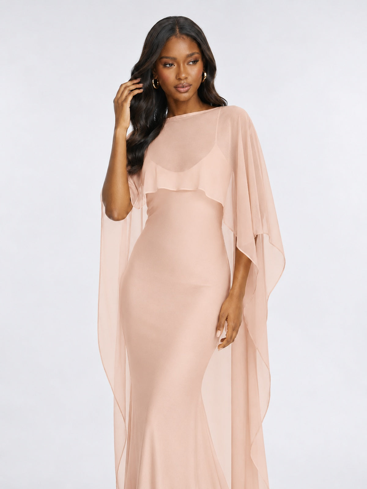 Satin Cape Prom Dresses Meramid Maxi Dress