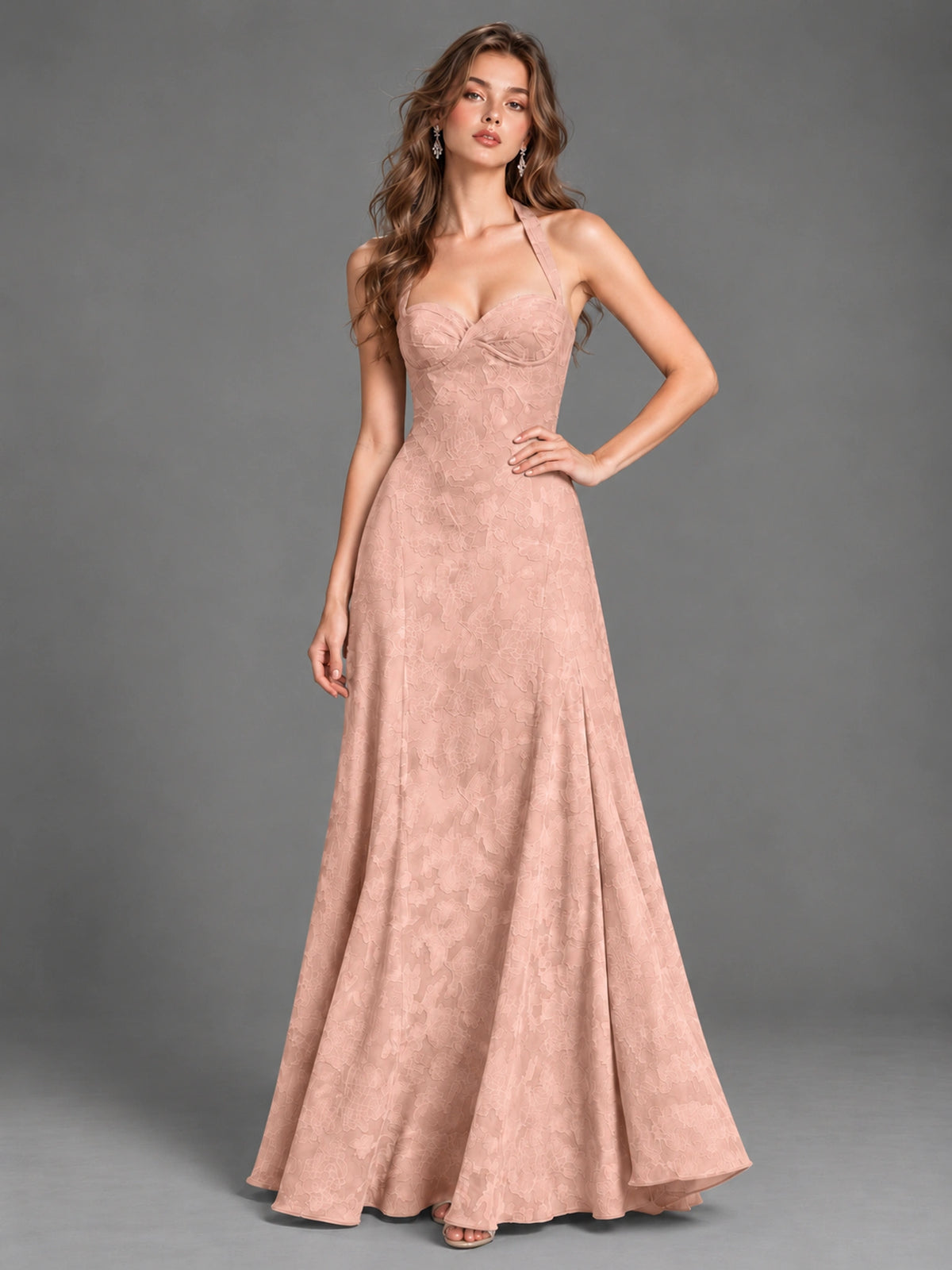 A-Line Halter Floral Chiffon Maxi Dress
